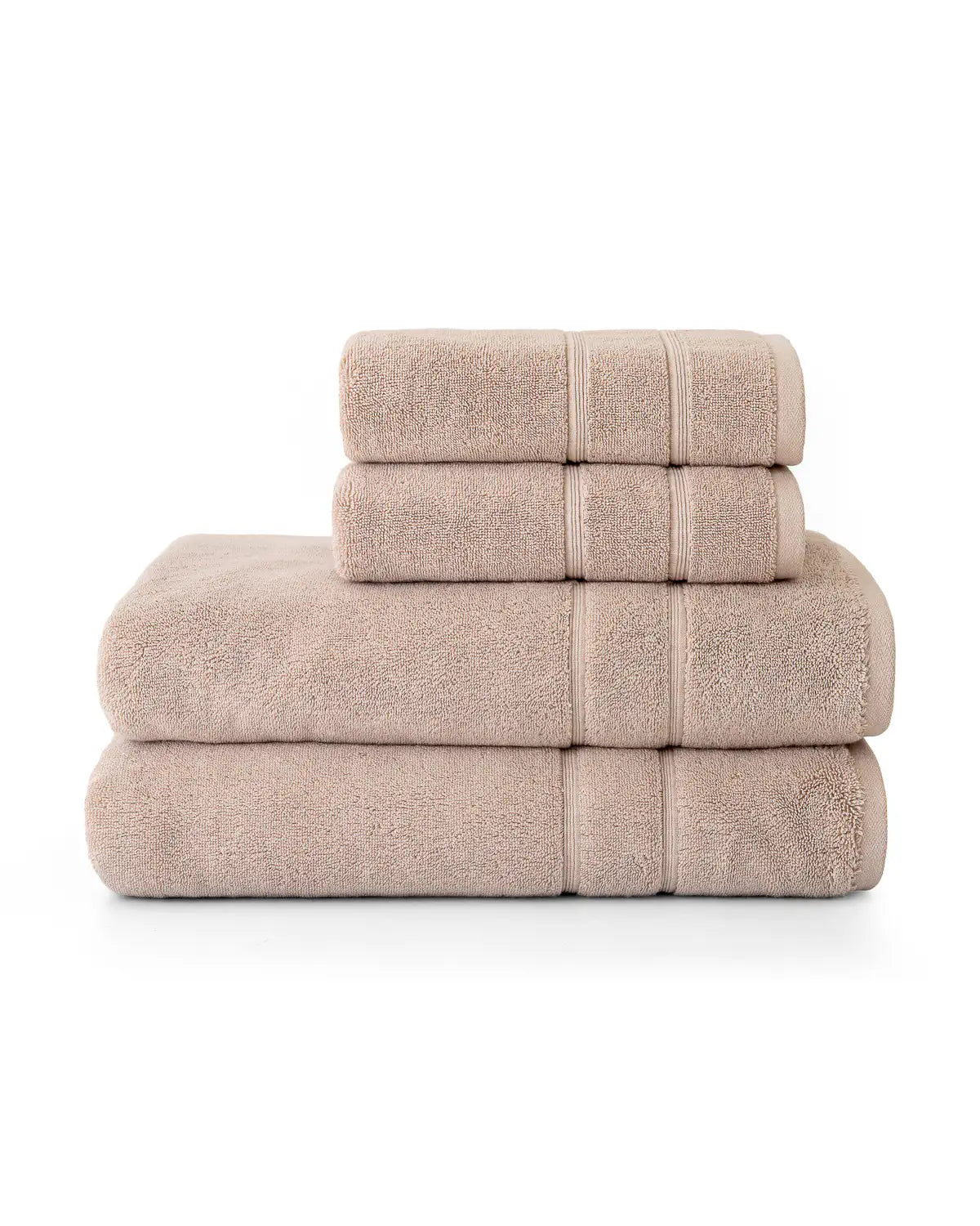 Two classic Turkish hand towel and two classic Turkish bath sheet in sandshell color.