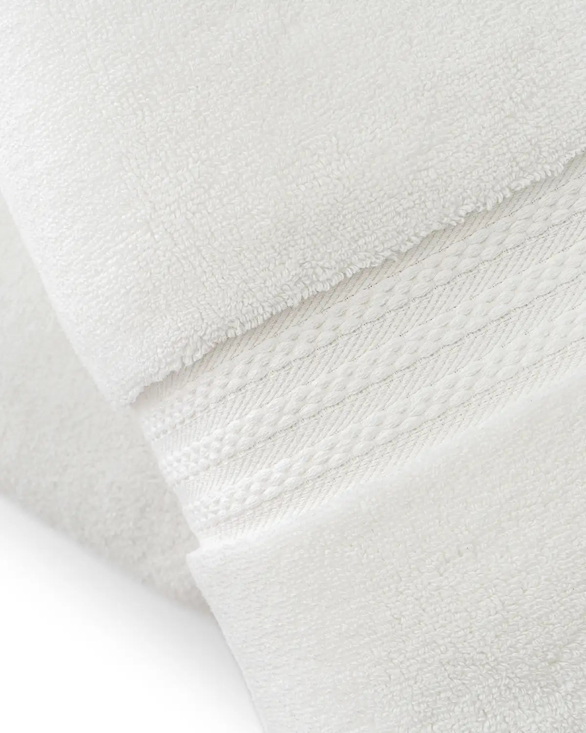 Close-up of textured whiteultrasoft premium Turkish cotton towels