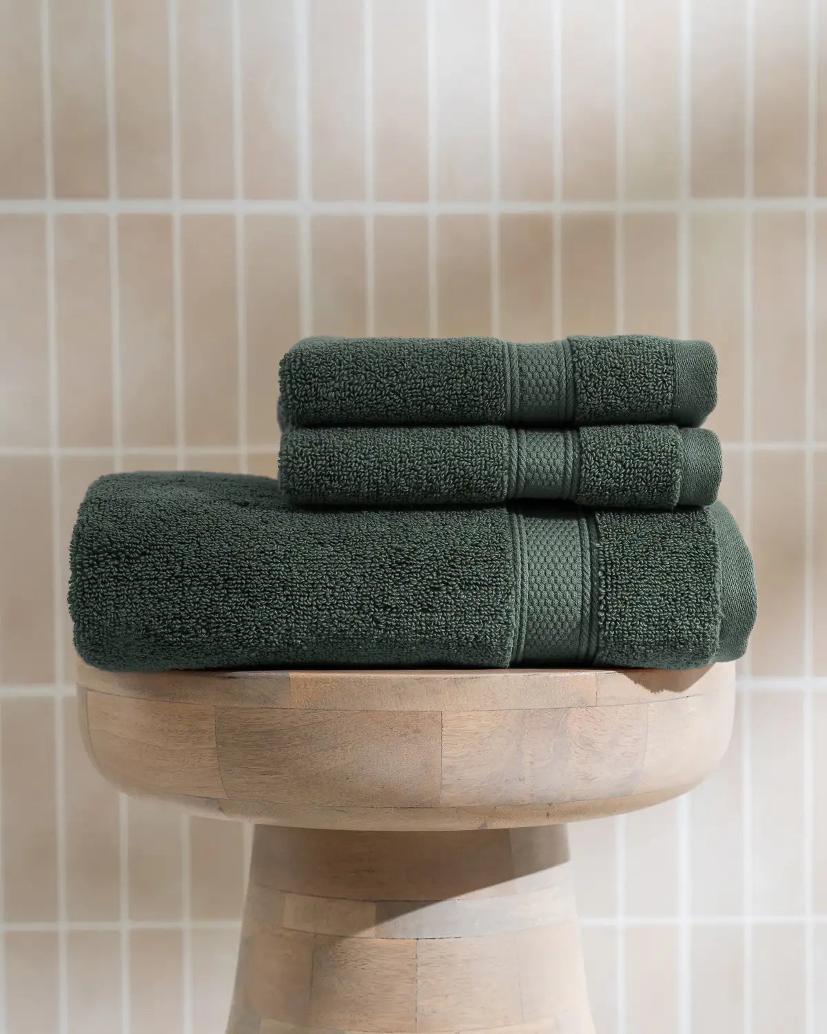 Two pine green modal cotton hand towel and bath towel