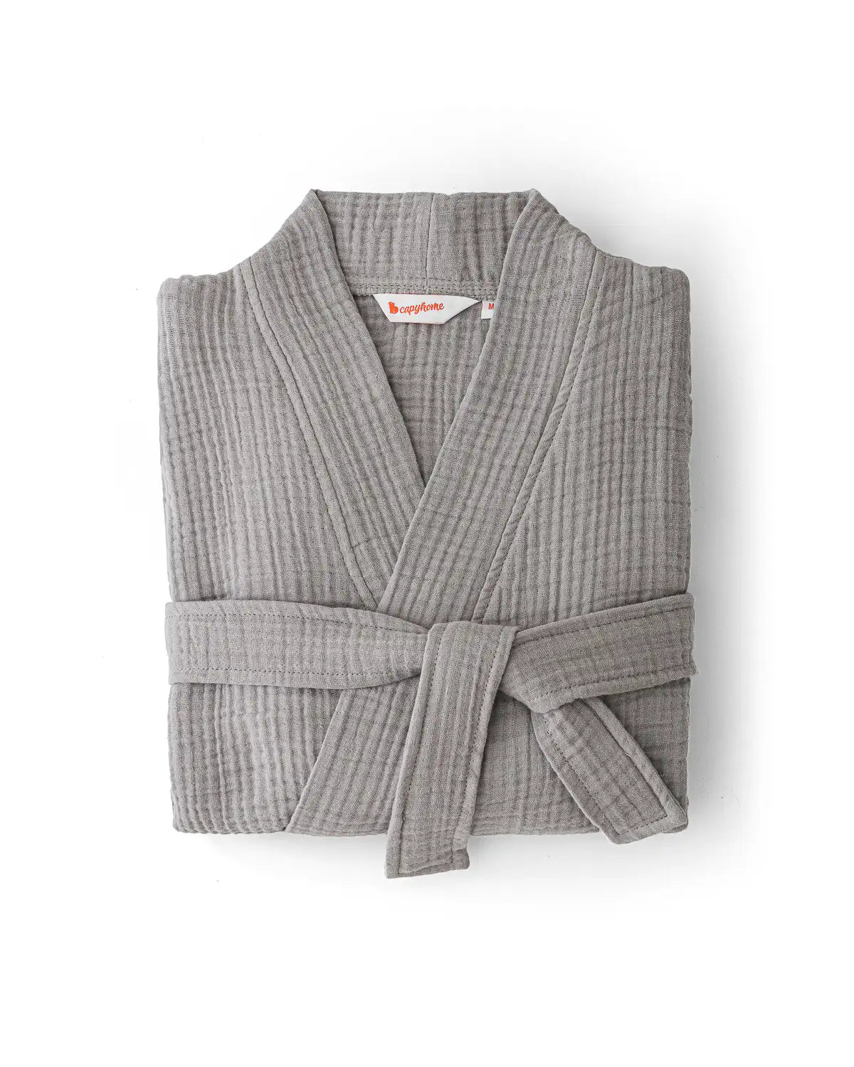 Gray gauze robe with a belt on a white background